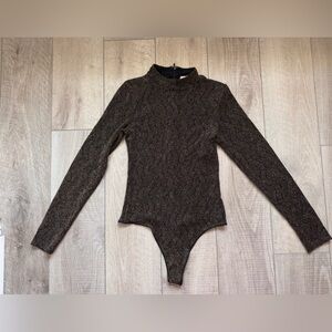 Show Me Your MuMu Black and Gold Long-Sleeved Thong Bodysuit Glamour Sparkly